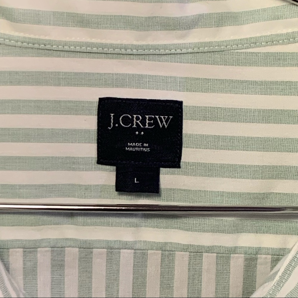 J Crew Green and White Striped Button Down | L - Picture 3 of 6